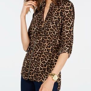 Michael Kors Black and Brown 3/4 Sleeve Button Down Shirt
